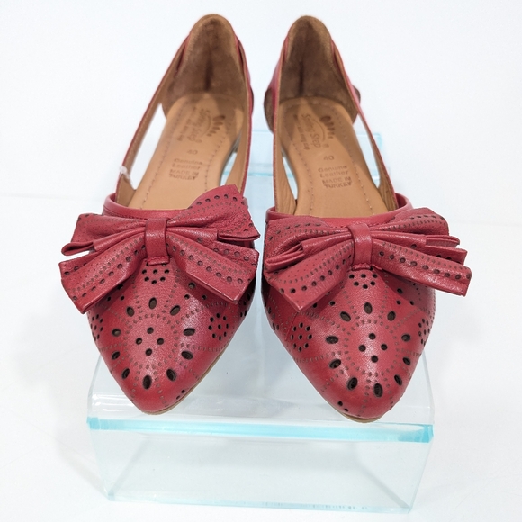 Spring Step Bowtiful Flat NEW Eu 40 Women Red Leather Slip on Shoes d'orsay - Picture 4 of 12